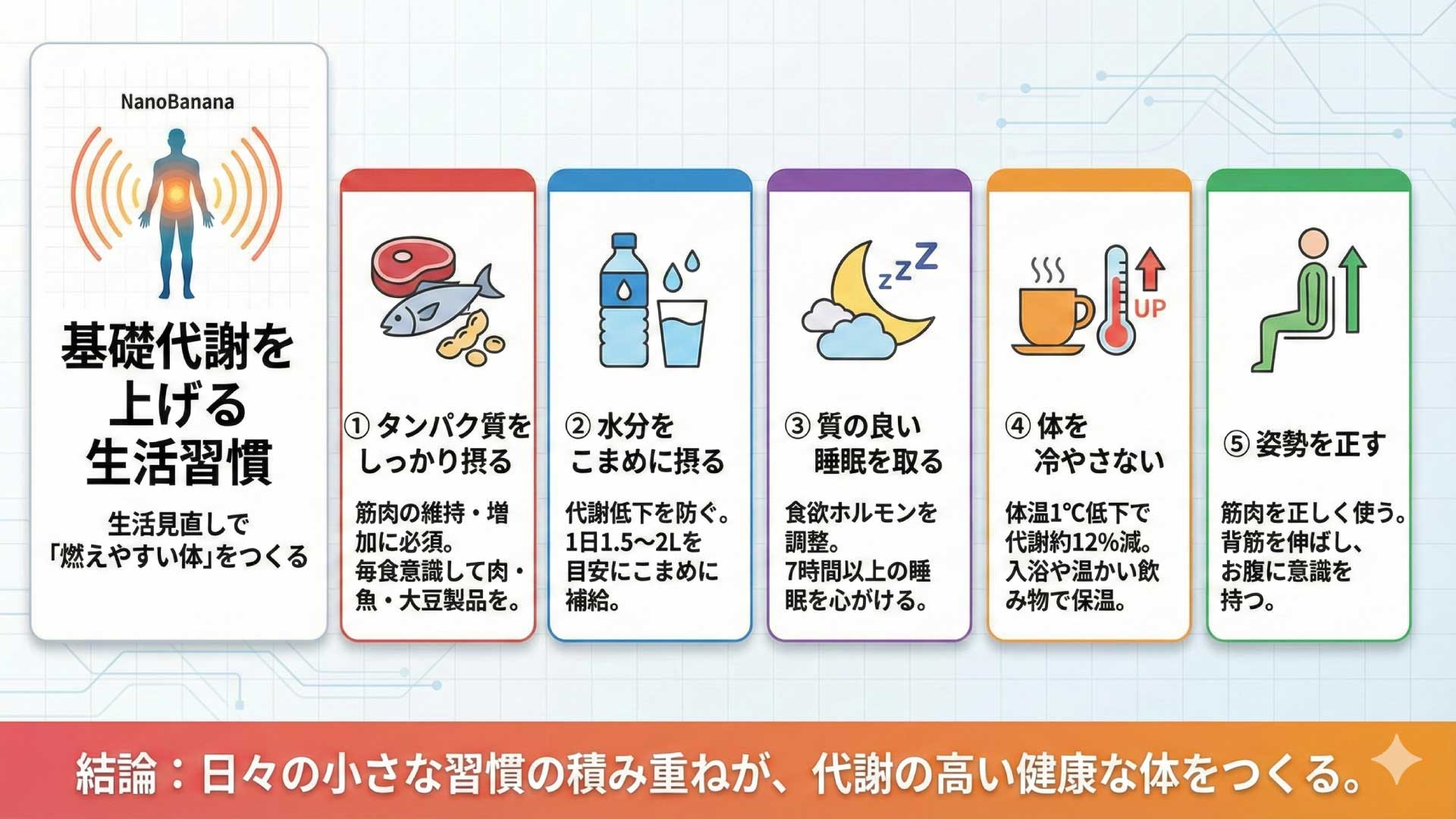 参考：基礎代謝を上げる生活習慣を説明した図解